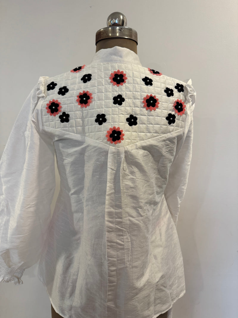 White 3d Flower Coord Set