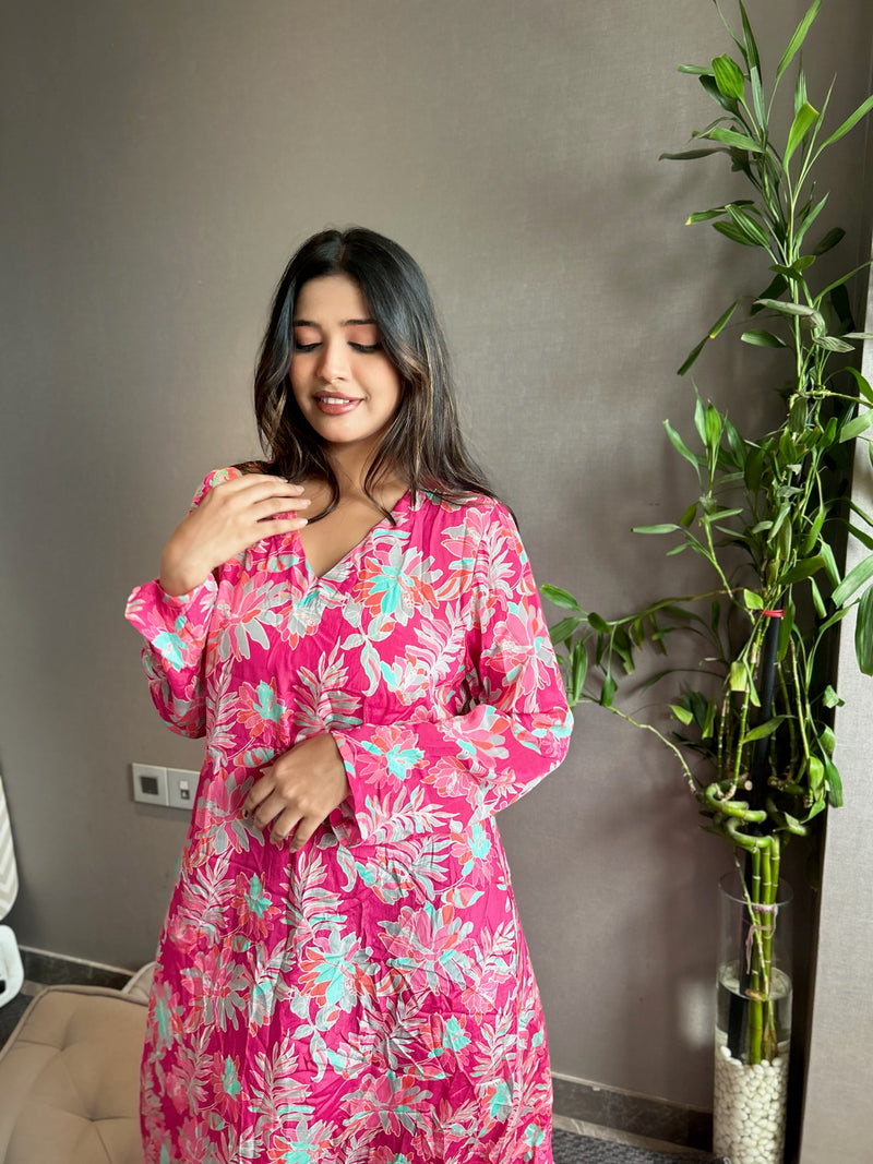 Floral Pink Kurti & pink Pant