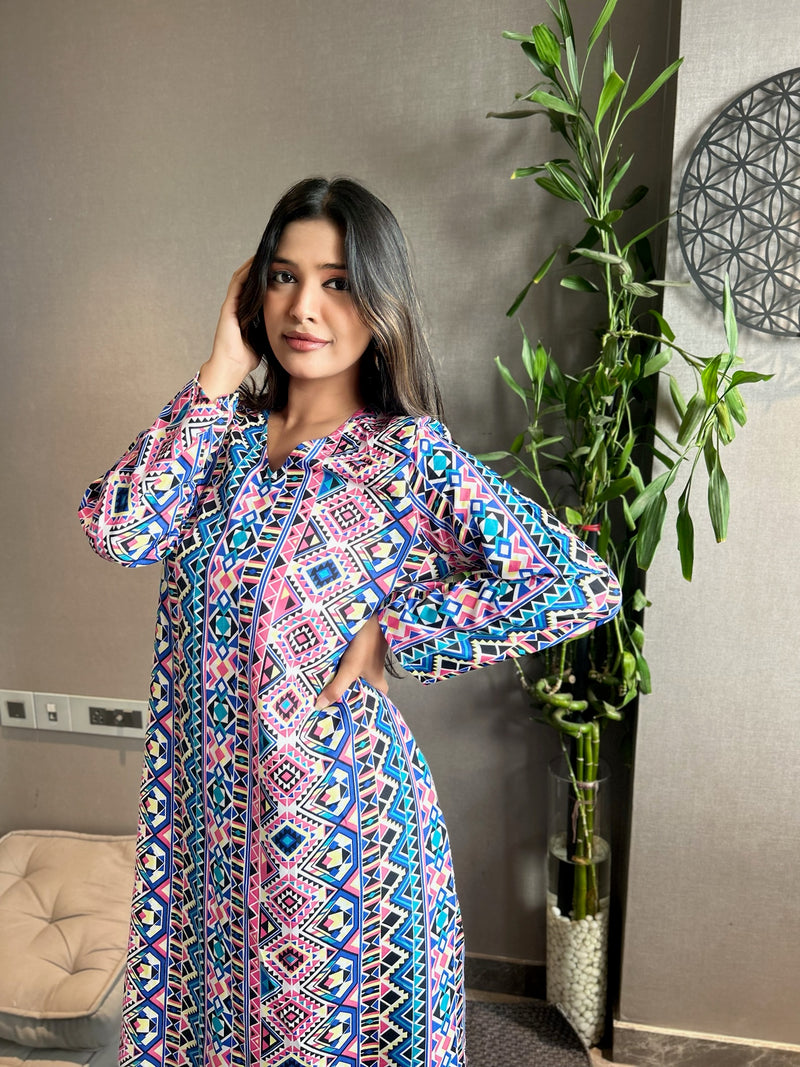 Pink and Blue Kurti & Pink Pant