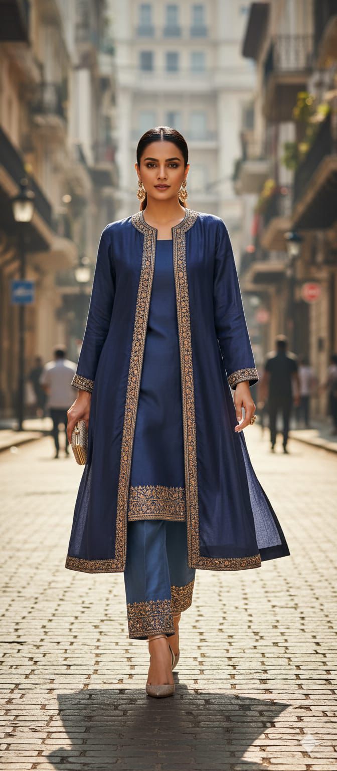 Embroidered Long Kurta Set