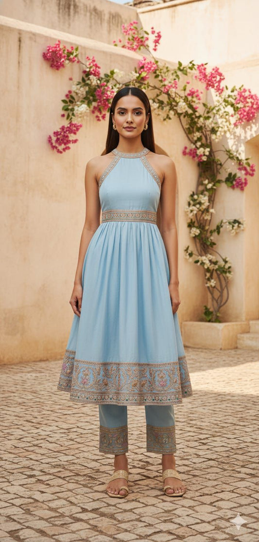 Halter Embroidered Kurta Set - EIARAA STUDIO