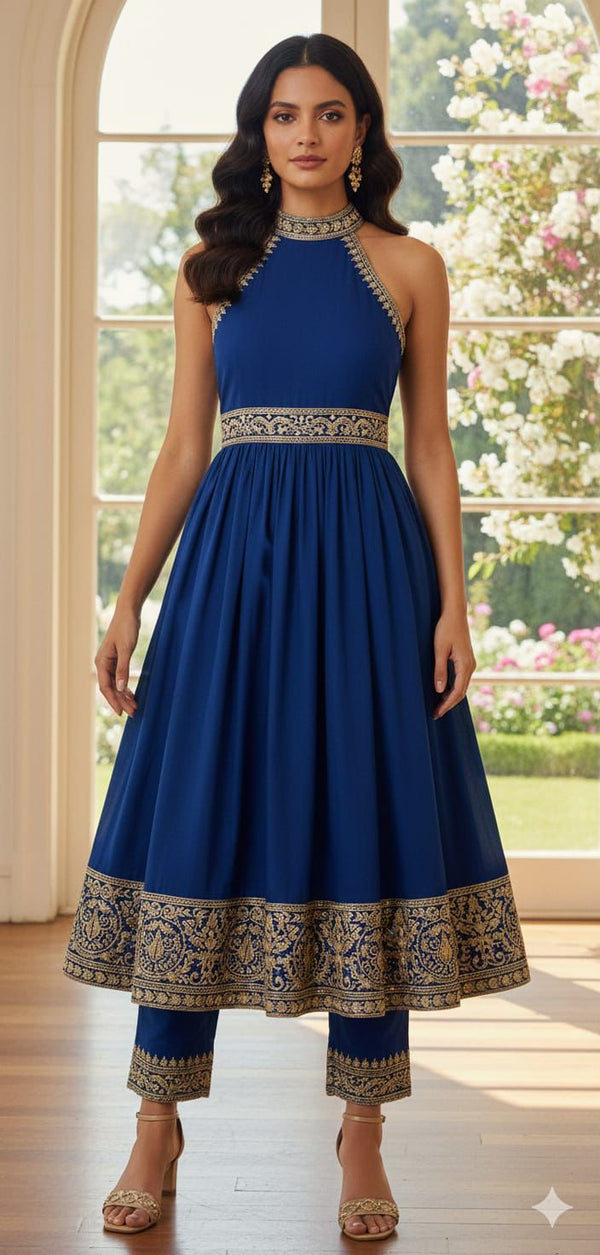 Halter Embroidered Kurta Set