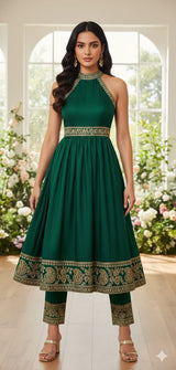 Halter Embroidered Kurta Set