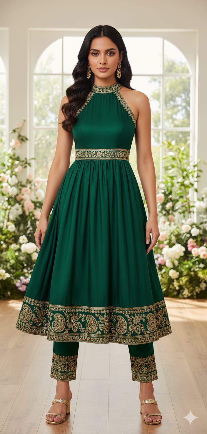 Halter Embroidered Kurta Set