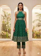 Halter Embroidered Kurta Set