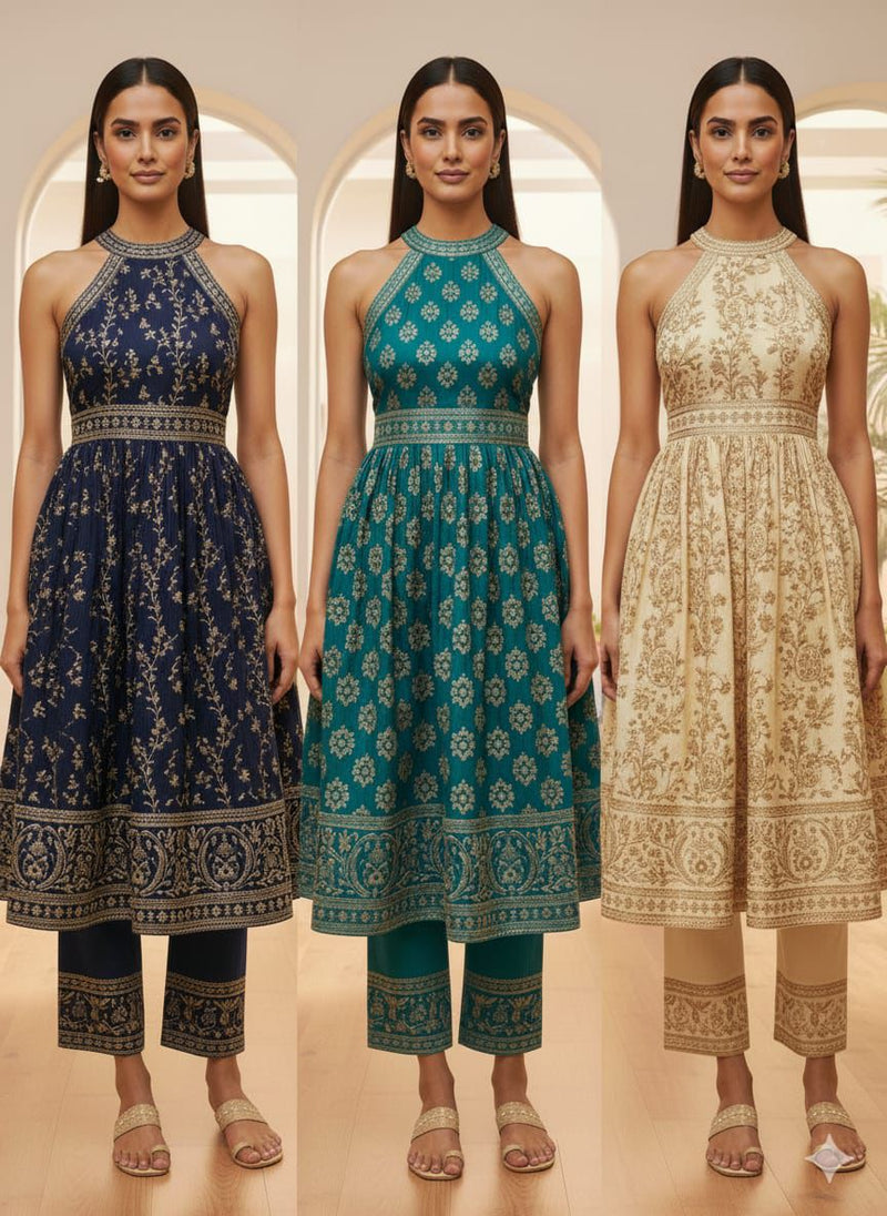 Halter Embroidered Kurta Set