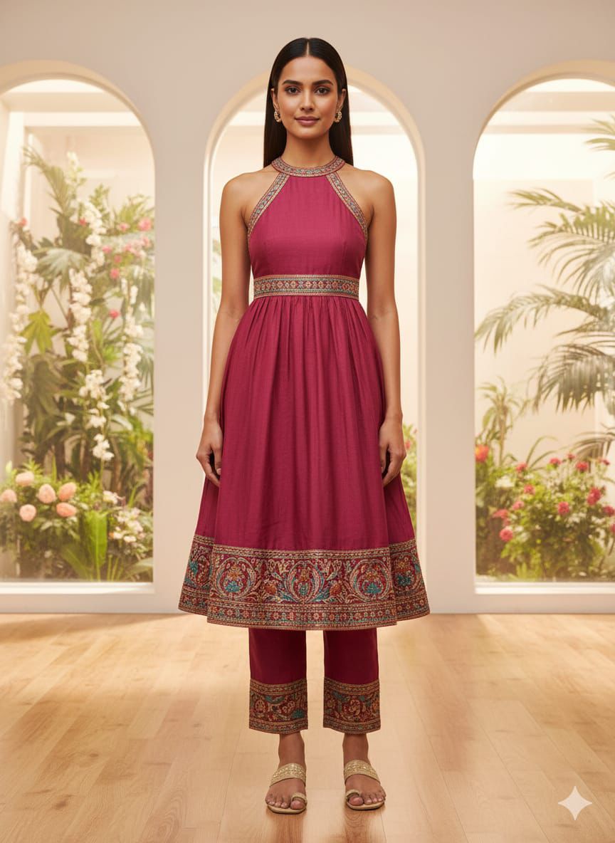 Halter Embroidered Kurta Set - EIARAA STUDIO