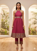 Halter Embroidered Kurta Set