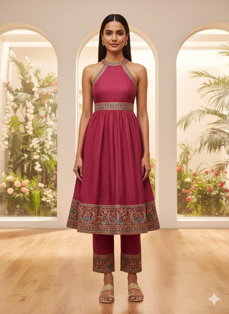 Halter Embroidered Kurta Set