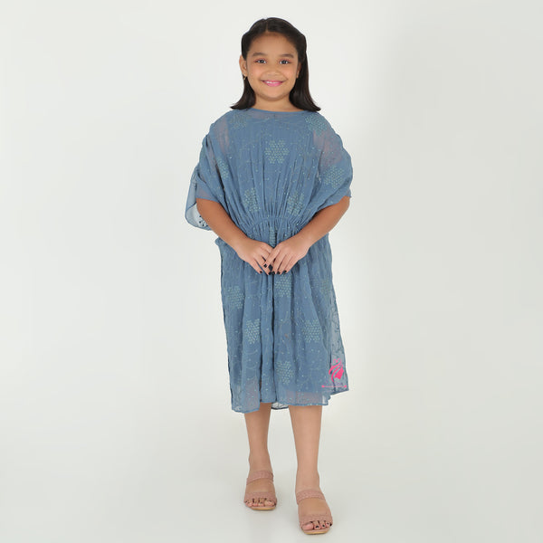 Gray Embroidered Kaftan Dress