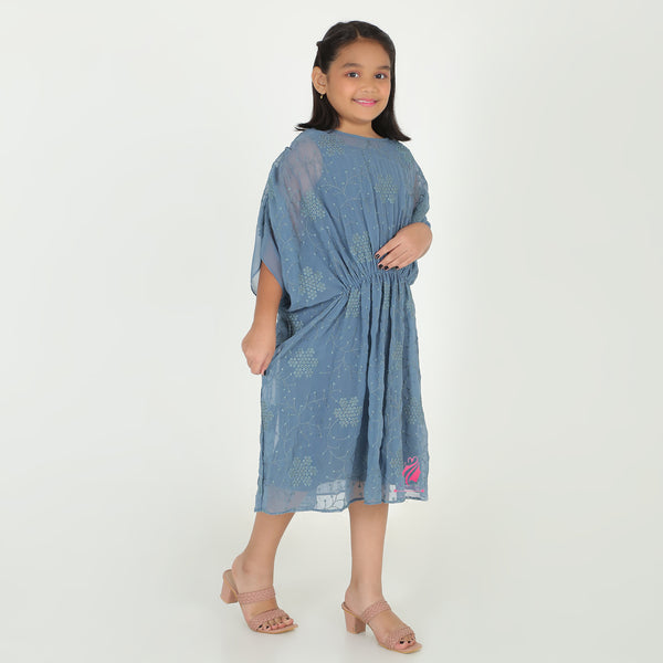 Gray Embroidered Kaftan Dress