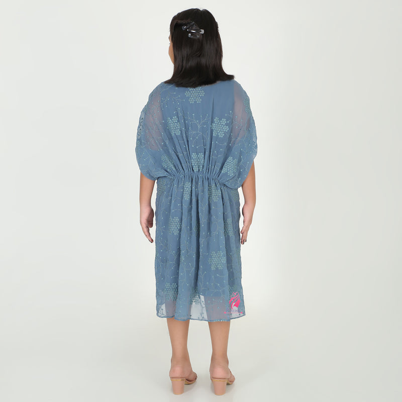 Gray Embroidered Kaftan Dress