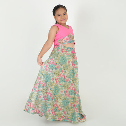 Floral green pink Lehenga set - EIARAA STUDIO