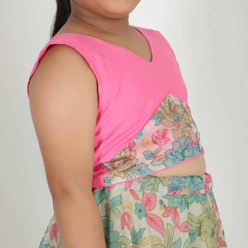 Floral green pink Lehenga set
