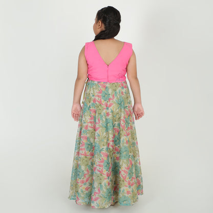 Floral green pink Lehenga set - EIARAA STUDIO