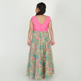 Floral green pink Lehenga set