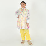 Printed yellow pocket embroidery coord set