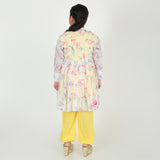 Printed yellow pocket embroidery coord set