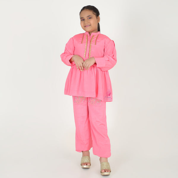 Pink pocket embroidery coord set