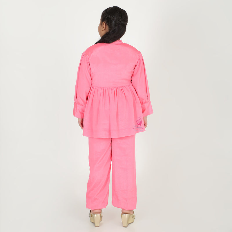 Pink pocket embroidery coord set