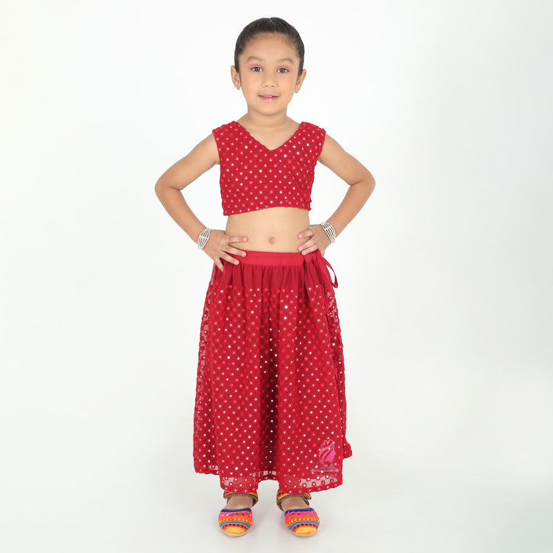 Maroon mirror Lehenga set
