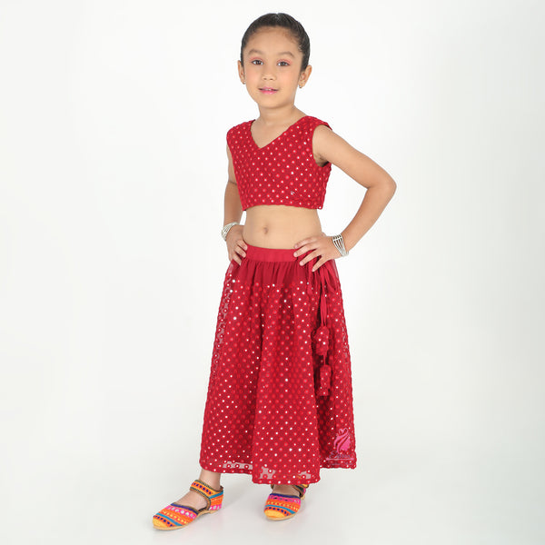 Maroon mirror Lehenga set
