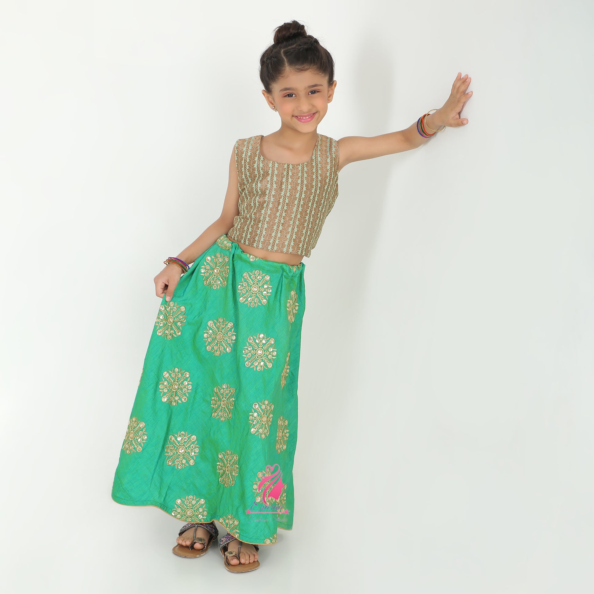 Gold and green Lehenga set - EIARAA STUDIO