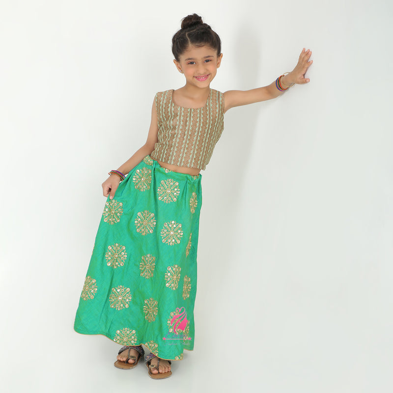 Gold and green Lehenga set