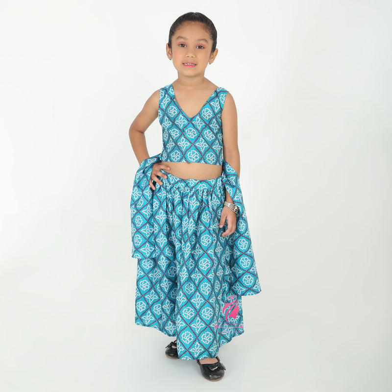 Blue bandhini Lehenga set