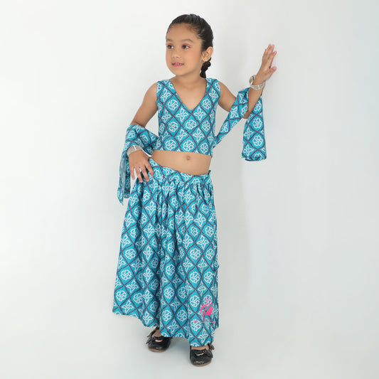 Blue bandhini Lehenga set - EIARAA STUDIO