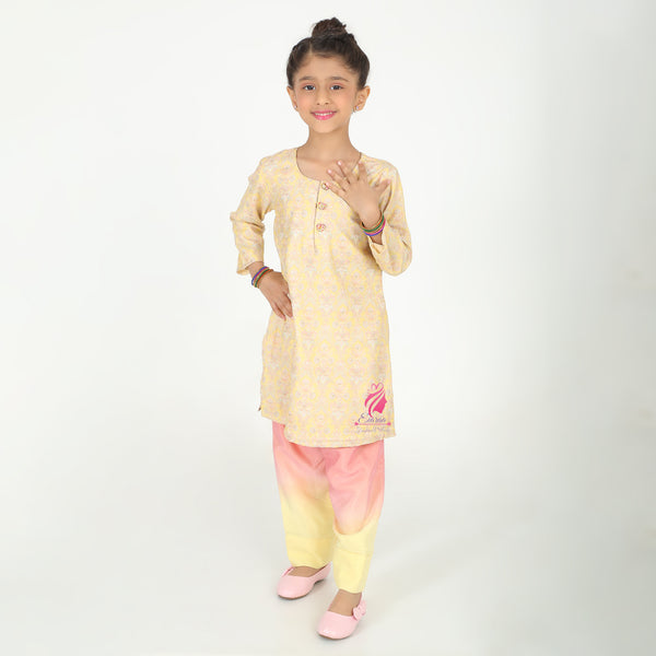 Yellow embroidered suit