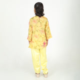 Yellow printed organza suit