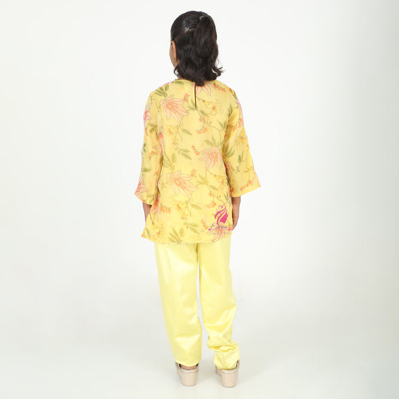Yellow printed organza suit
