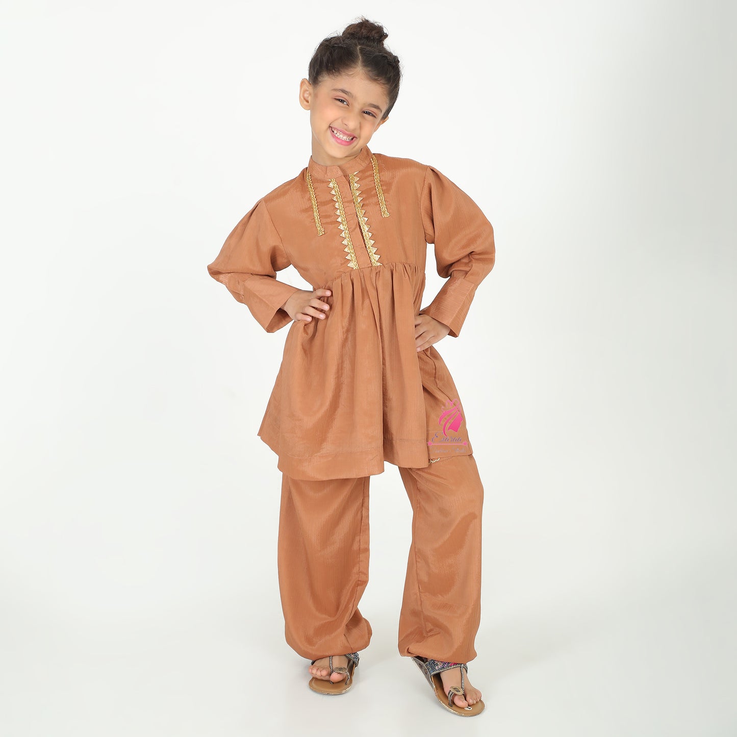 Brown pocket embroidery coord set - EIARAA STUDIO