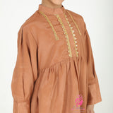 Brown pocket embroidery coord set