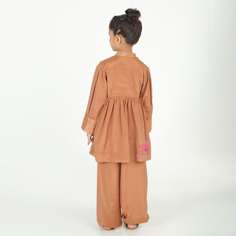 Brown pocket embroidery coord set