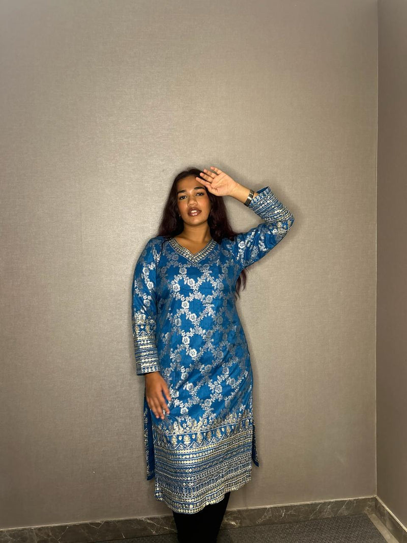 Blue Embroidery Kurti & Pant