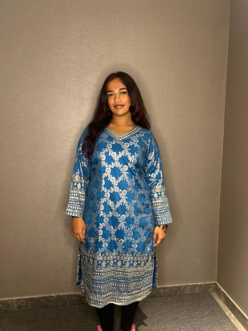 Blue Embroidery Kurti & Pant