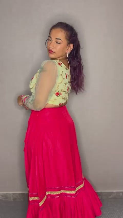 Green and Bright Pink Lehenga Set