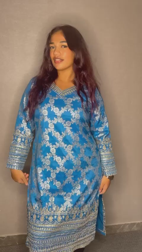 Blue Embroidery Kurti & Pant